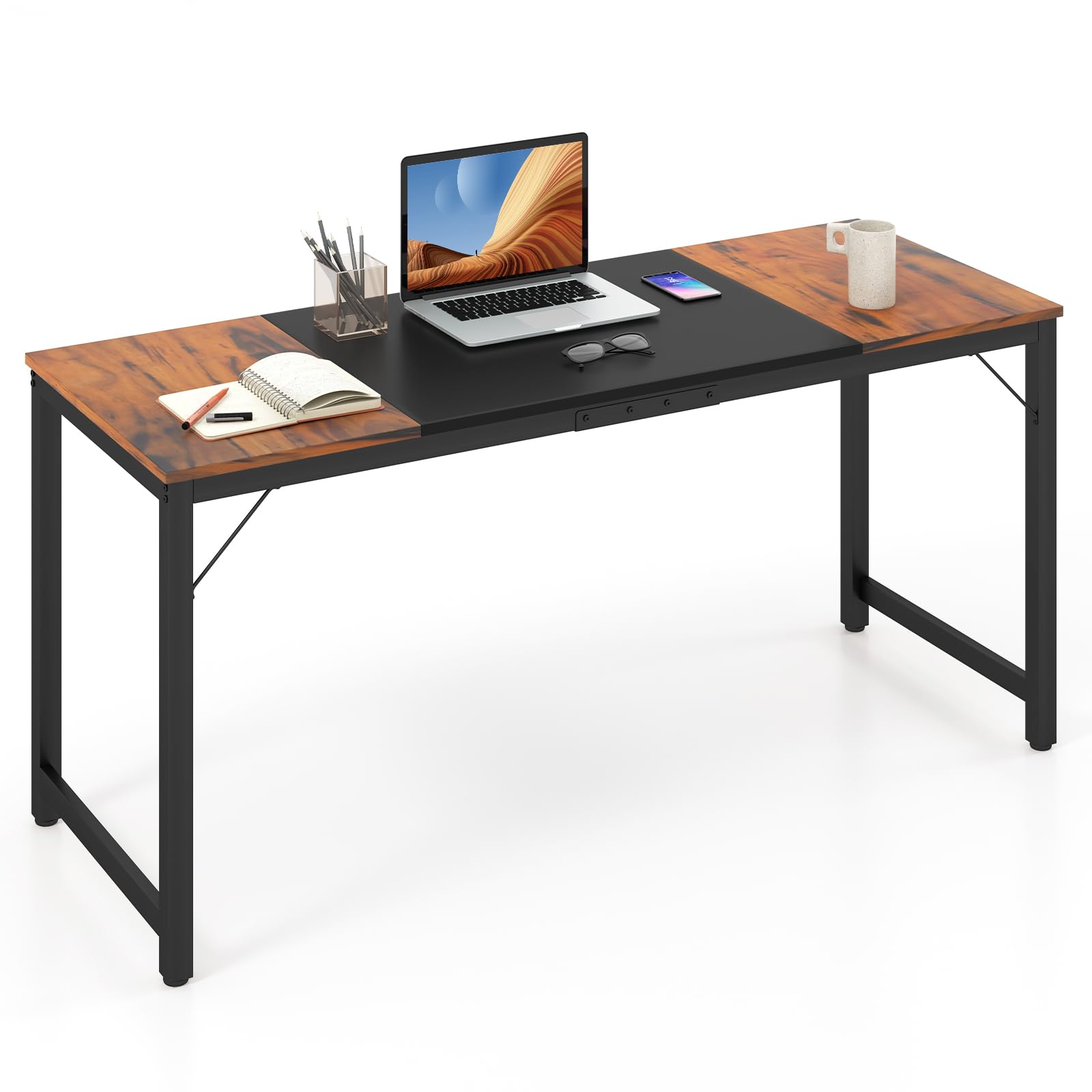 Tangkula Table de conférence 160 x 60 cm, Table de réunion avec cadre en métal et patins réglables